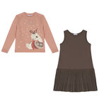 Girls Pink & Brown Dress Set, 1, hi-res